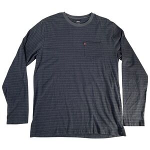 Levi's Mens Standard Long Sleeve Pocket Crew Neck T-Shirt‎ Blue Stripe Size L G